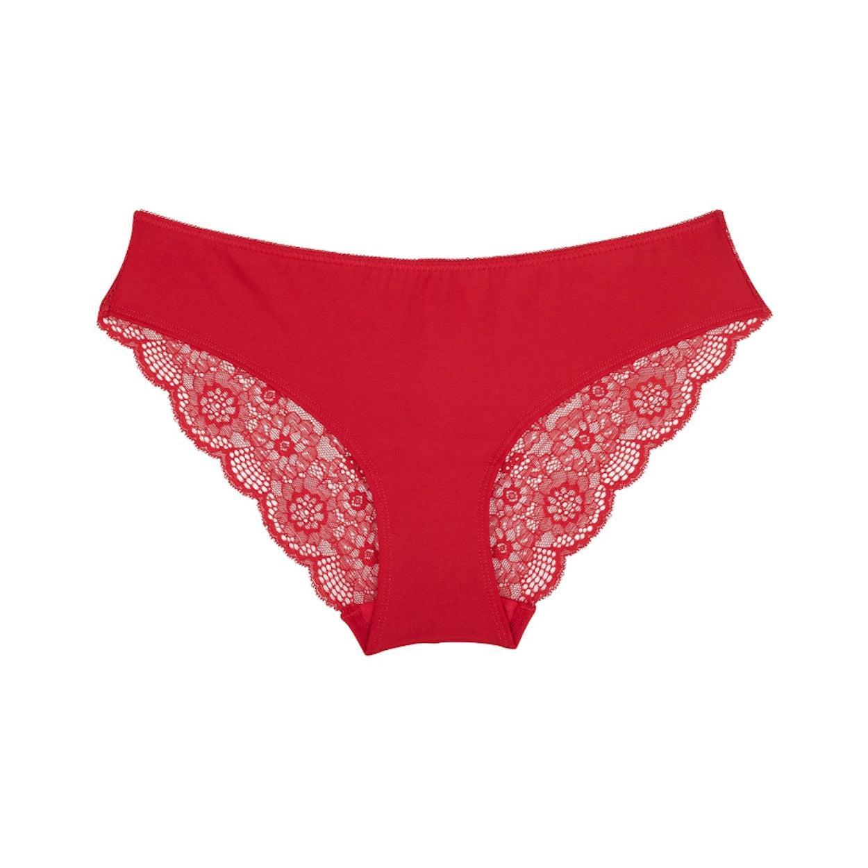Peony Lace Bum Bikini Brief - Savvy Red