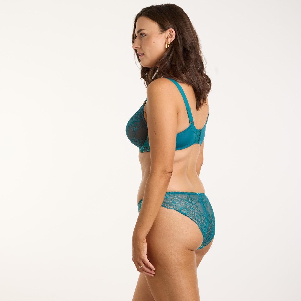 Print Lace Bum Bikini Brief - Teal Blossom