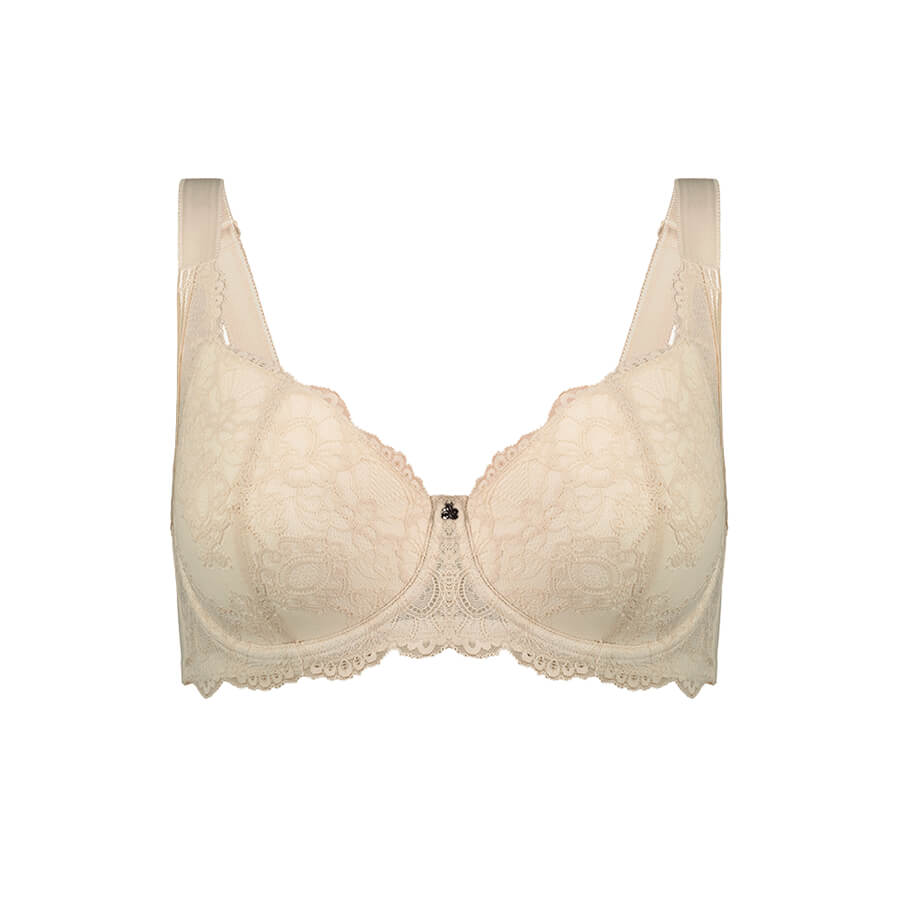 Baroque Contrast Lace Padded Full Cup Bra - Cafe Latte