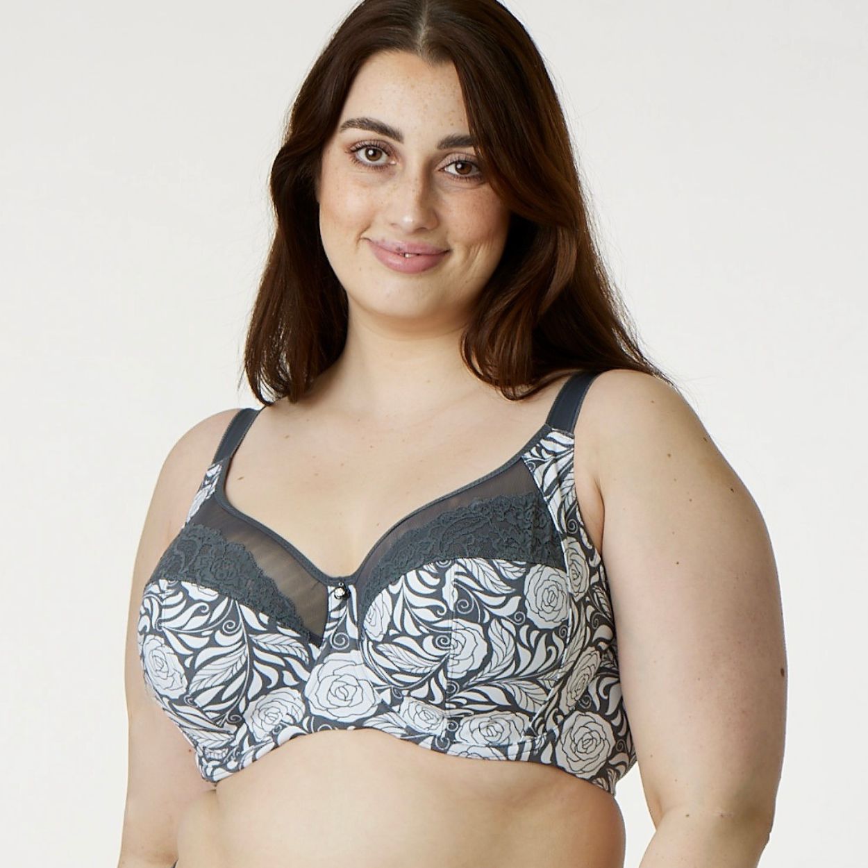 Signature Print Full Cup Bra - Premium Support -  Pewter Rose