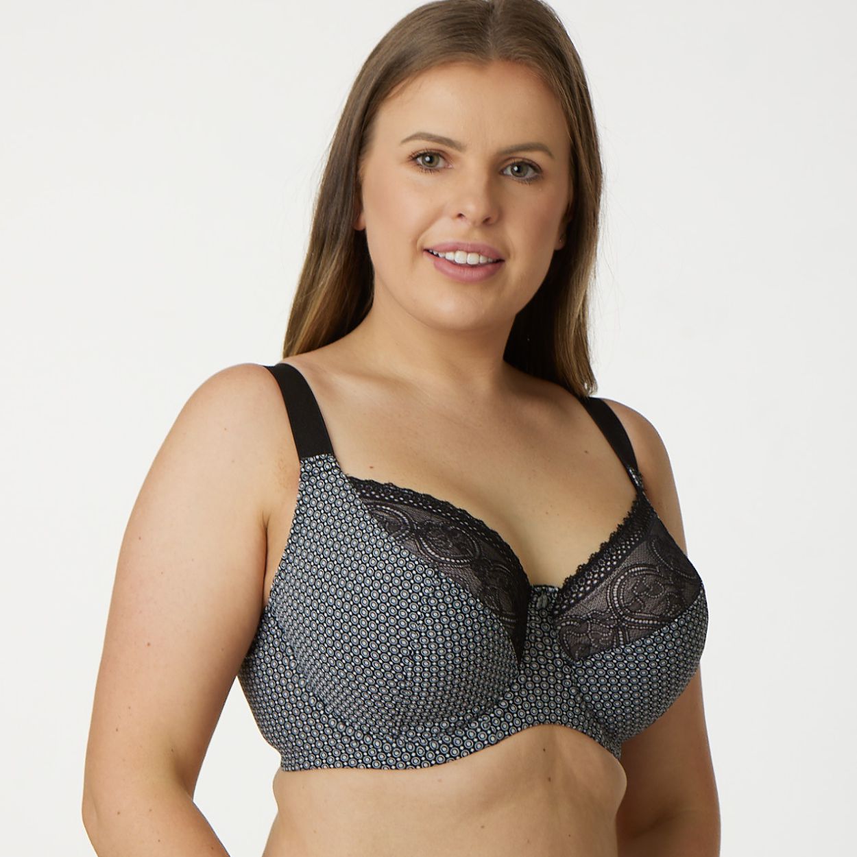 Print Full Cup Bra - Premium Support - Black Pebble