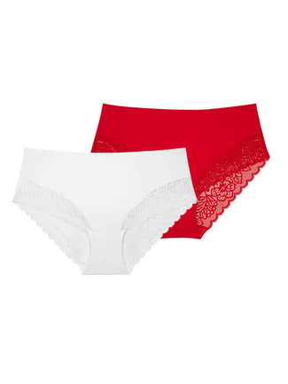 Lily Lace Midi Brief (2 Pack) - White and Ruby Red