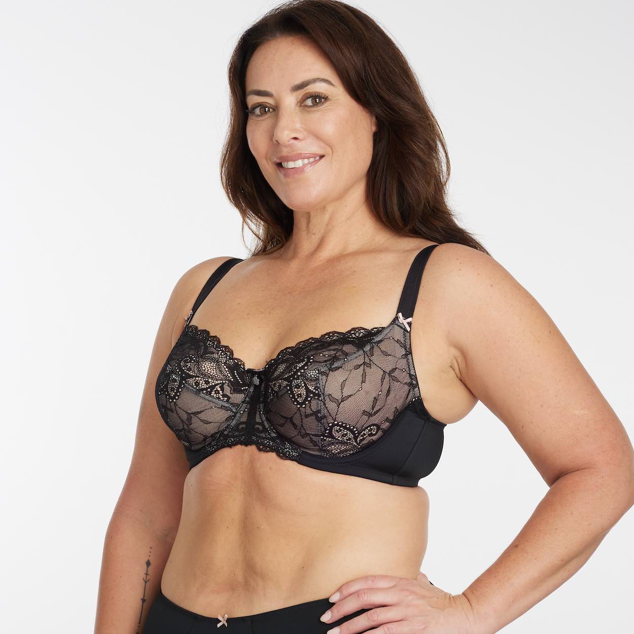 Mesh Lace Full Cup Bra - Black Peach Whip