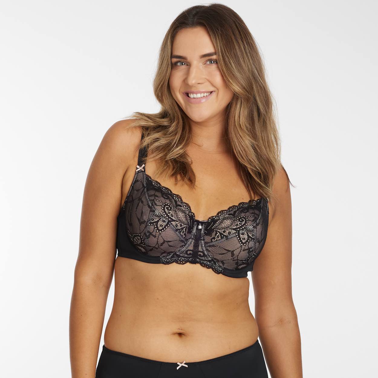 Mesh Lace Full Cup Bra - Black Peach Whip