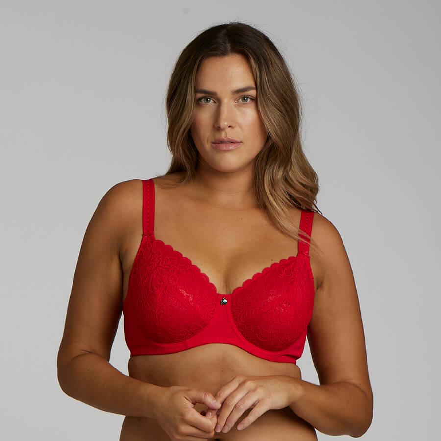 Lily Lace Full Cup Bras (2 Pack) - White and Ruby Red