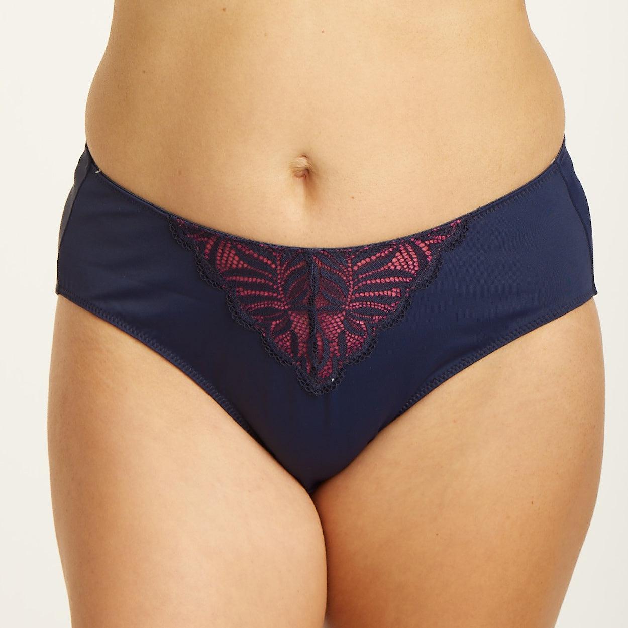 Radiate Lace Midi Brief - Navy Berry