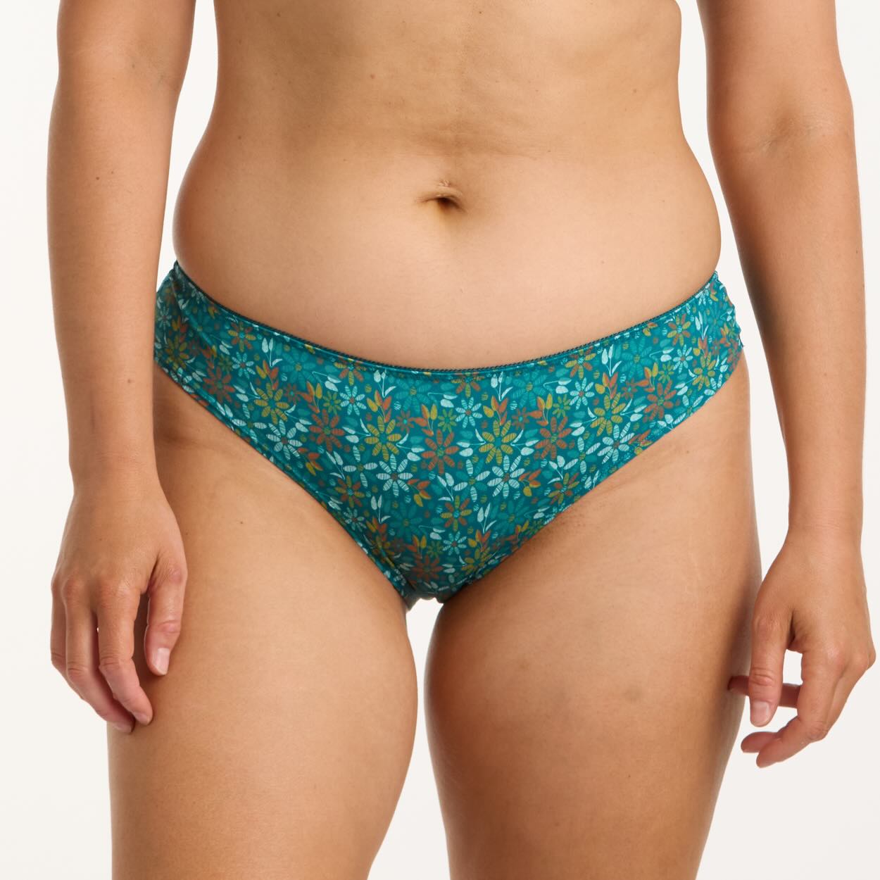 Print Lace Bum Bikini Brief - Teal Blossom
