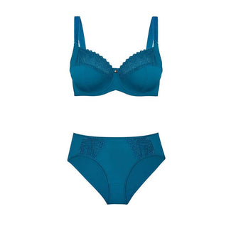 Willow Lace Full Cup Bra & Midi Brief Set - Teal Blue