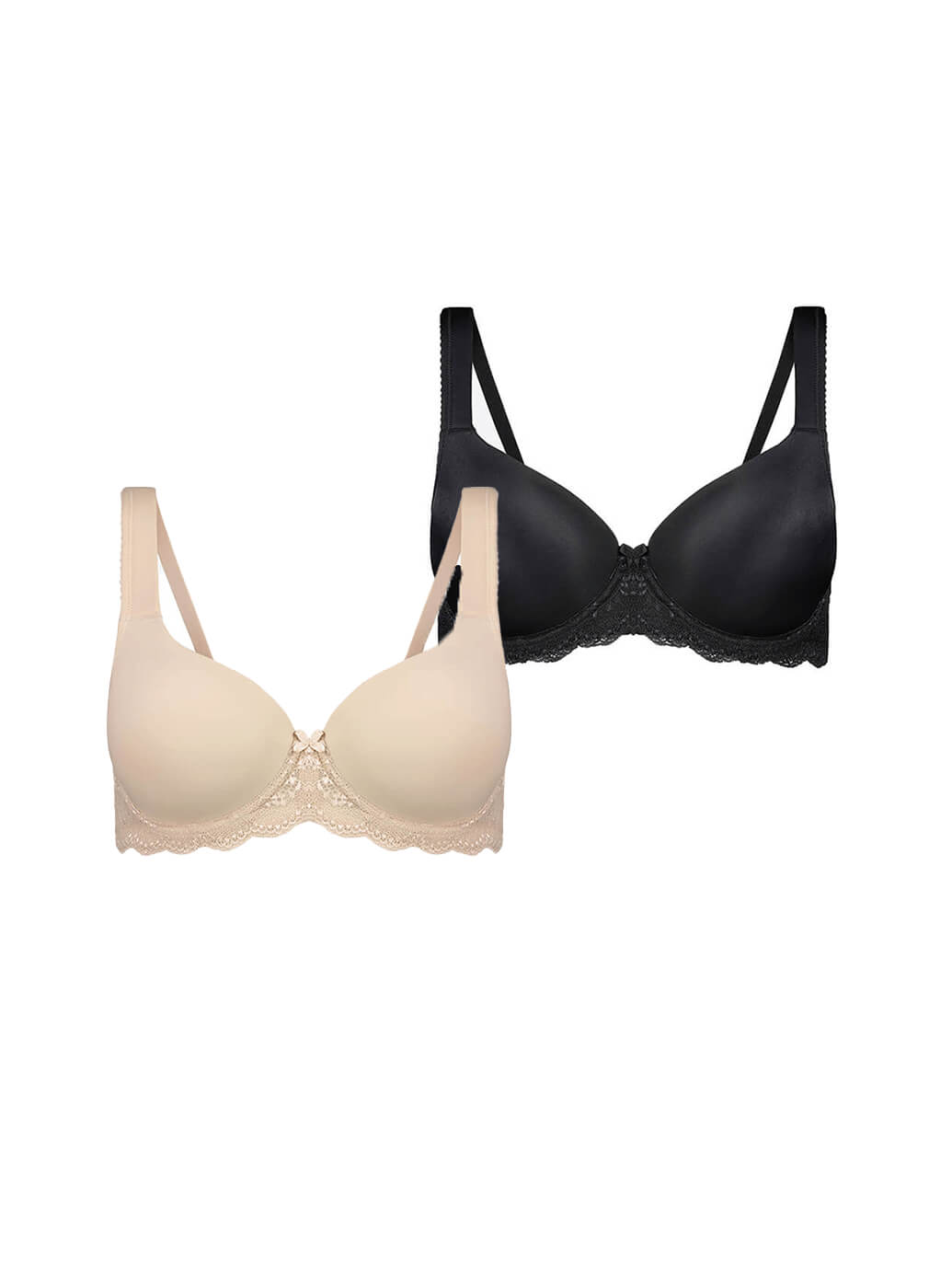 Smooth T Shirt Bras (2 Pack) - Black and nude Latte