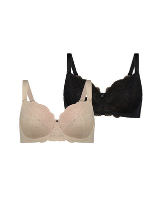 Baroque Lace Full Cup Bras (2 pack) - Black and Cafe Latte
