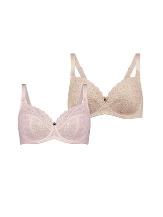 Dahlia Lace Full Cup Bras (2 Pack) - nude Almond and Pink Smoke