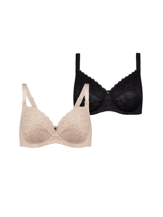 Dahlia Lace Full Cup Bras (2 Pack) - Black and Almond