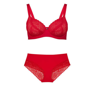 Lily Lace Full Cup Bra & Midi Brief Set - Ruby Red