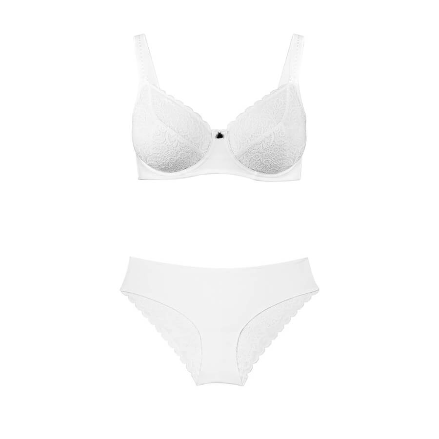 Lily Lace Full Cup Bra & Bikini Brief Set - White