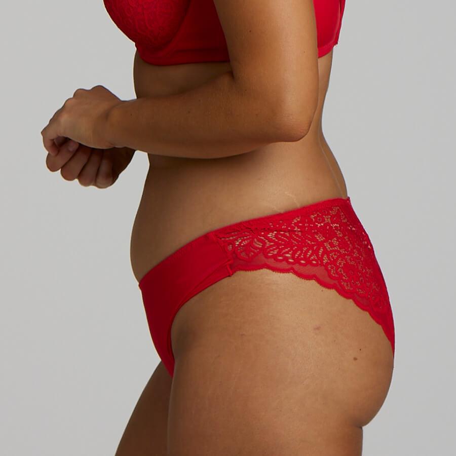 Lily Lace Bra & Bikini Brief Set - Premium Support - Ruby Red