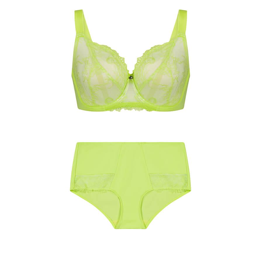 Nightingale Lace Premium Support Bra & Midi Short Set - Lime Splash Green