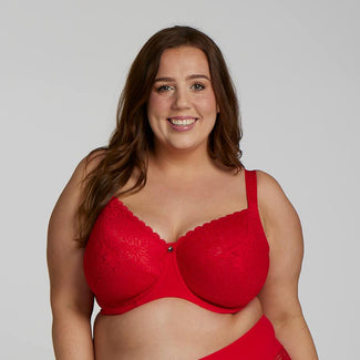 Lily Lace Full Cup Bra - Premium Support - Ruby Red