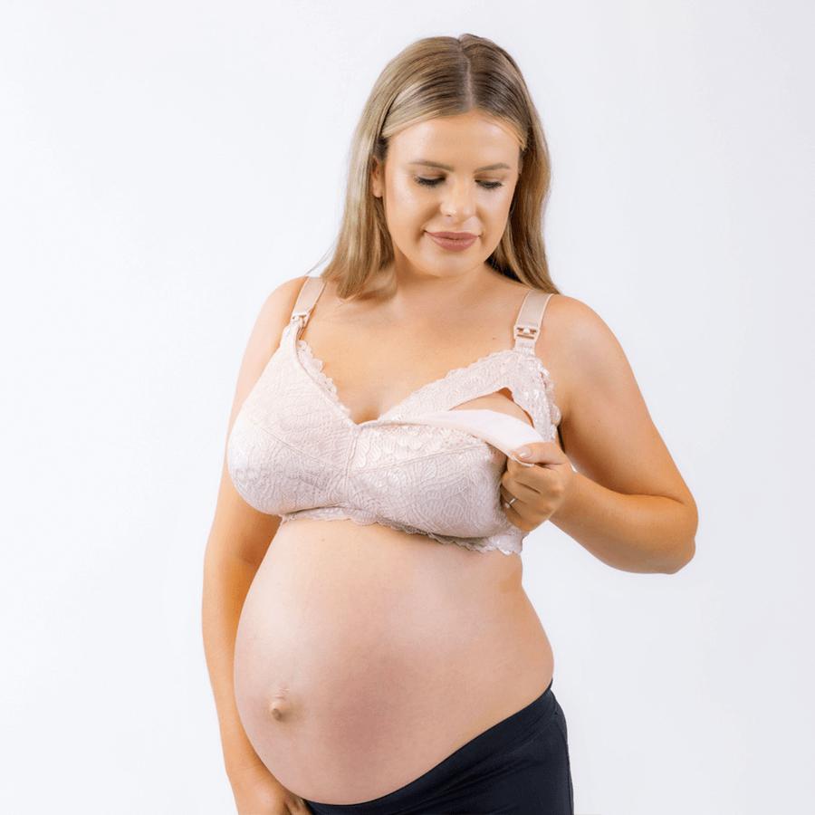 Model wearing Classic Maternity Bra - Premium Support - Almond Rose Front