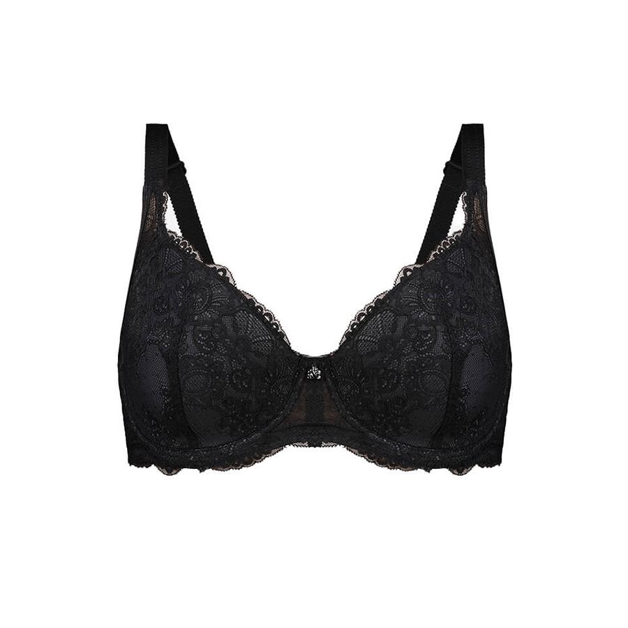 Baroque Contrast Lace Padded Full Cup Bra - Black Charcoal
