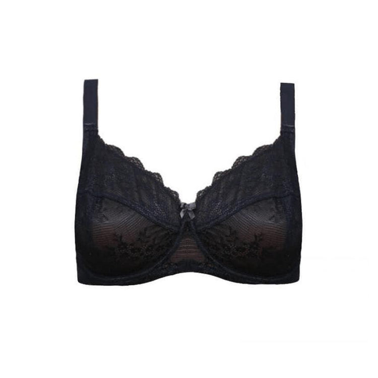 Contrast Lace Full Cup Bra - Black