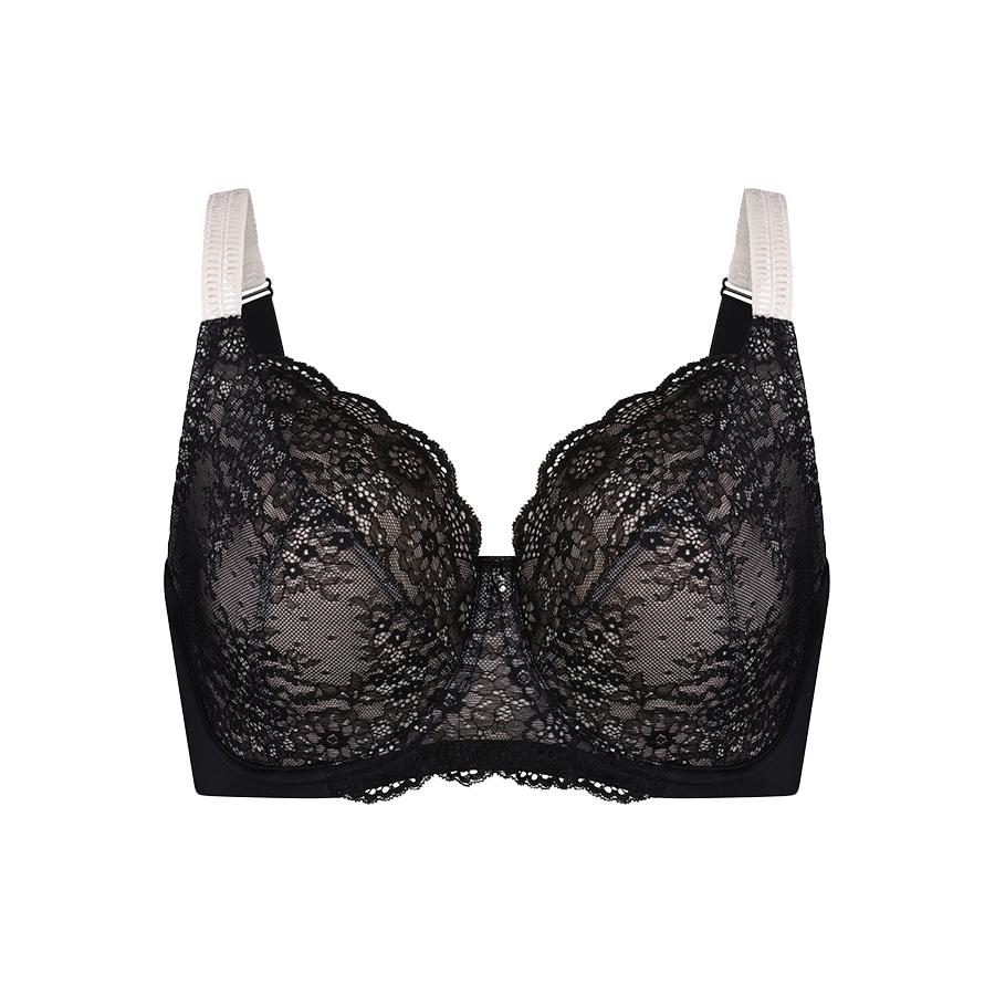 Peony Lace Premium Support Bra - Black Heavenly Pink | Rose & Thorne ...