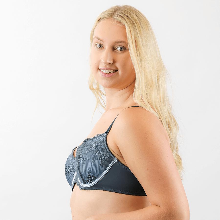 Contrast Lace Padded Balconette Bra - Deep Ocean