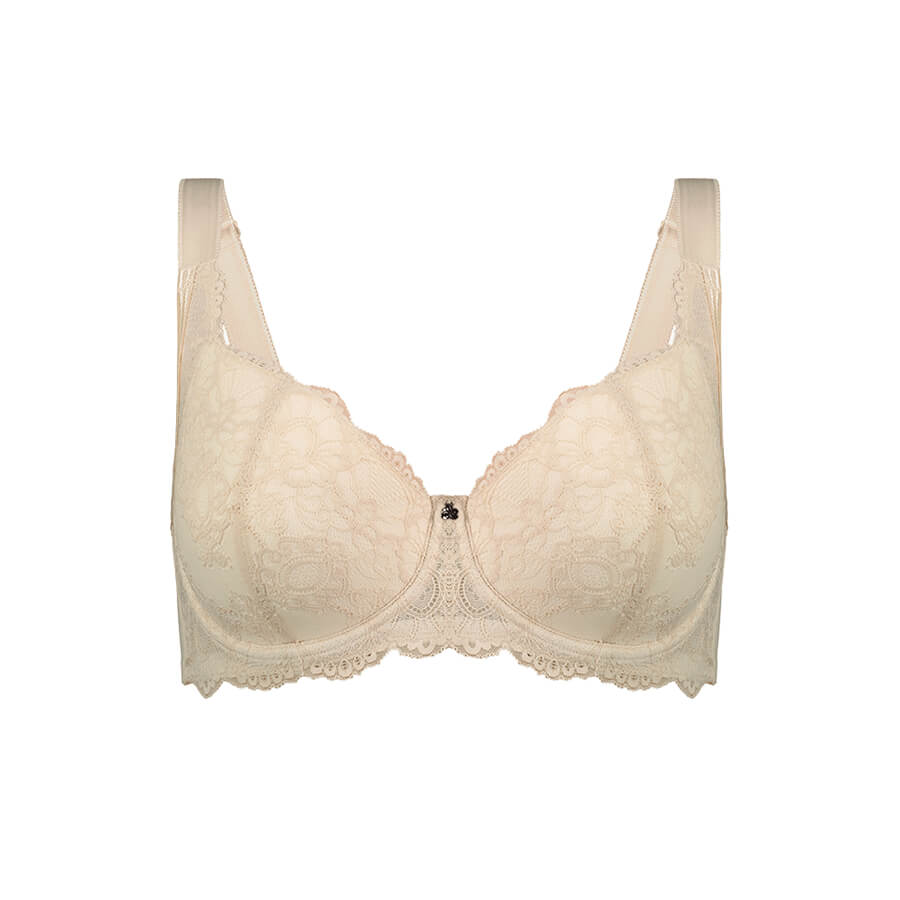 Baroque Contrast Lace Padded Full Cup Bra - Cafe Latte