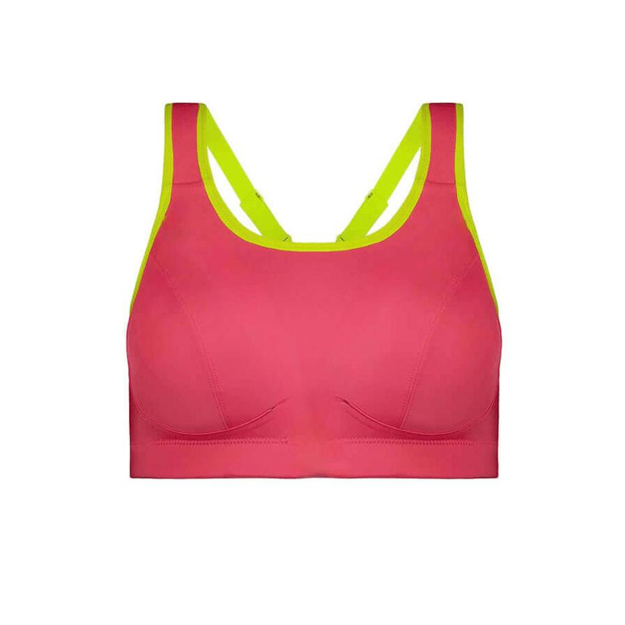 Model2 wearing Sports Bra - Premium Support - Flamingo Front