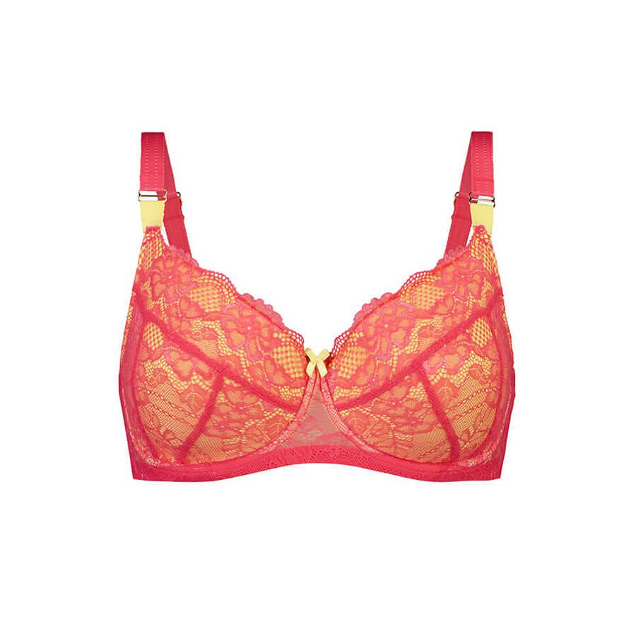 Contrast Lace Padded Full Cup Bra - Strawberry Shortcake