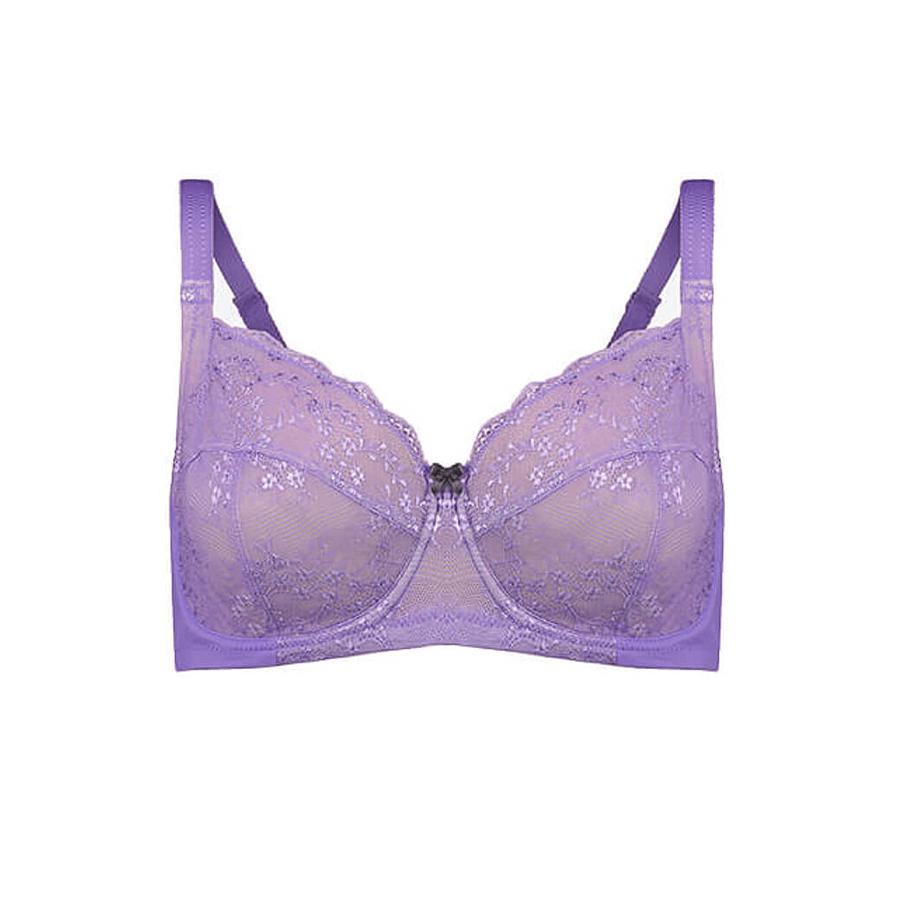 Underwire Contrast Lace Bra - Enhanced Support - Violet Detail Image