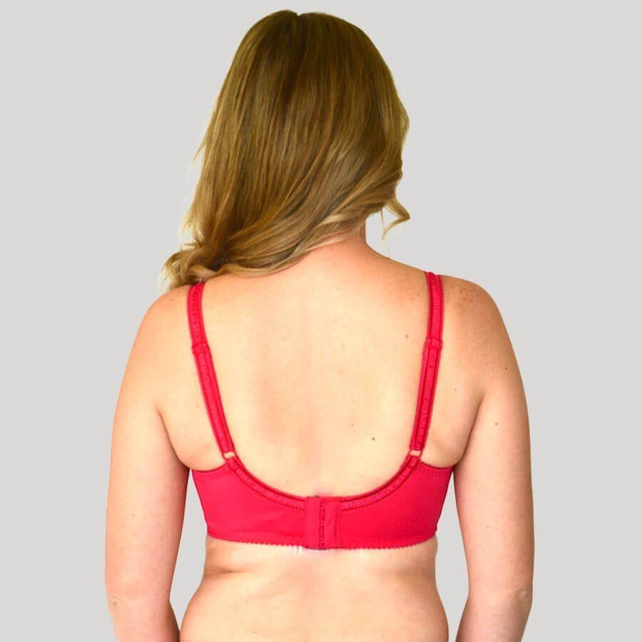 Model wearing T Shirt Bra - Premium Support - Raspberry Front