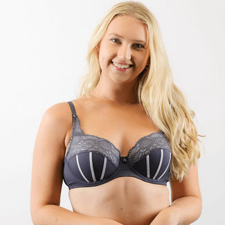 Model wearing Underwire Ribbons Bra - Lite Support - Charcoal Side