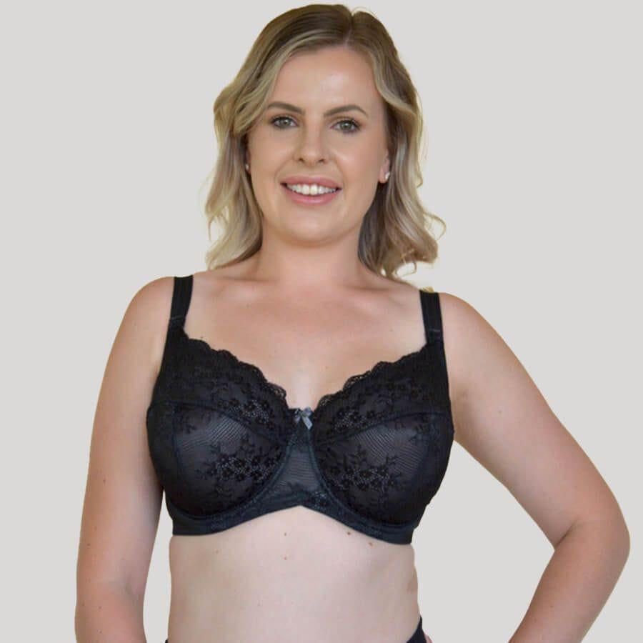 Underwire Contrast Lace Bra - Enhanced Support - Black Product Image