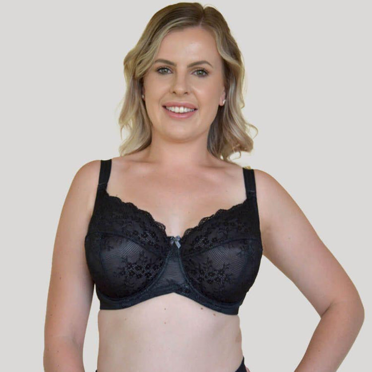Contrast Lace Full Cup Bra - Black