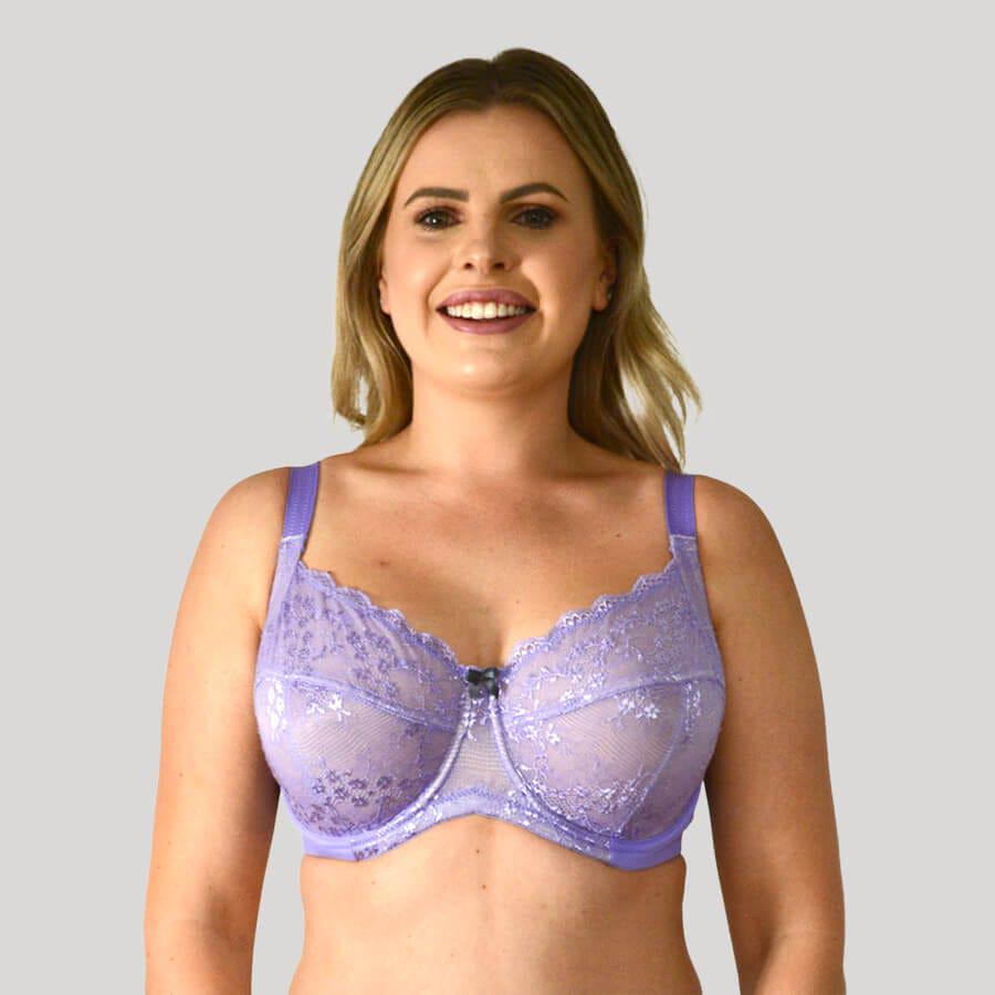 Underwire Contrast Lace Bra - Enhanced Support - Violet Product Image
